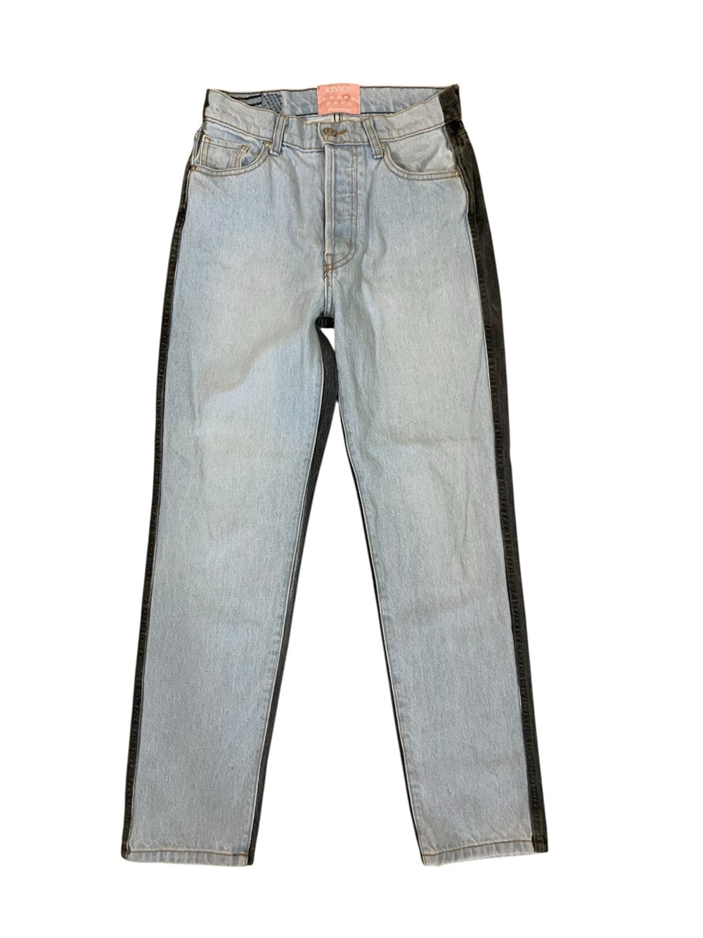 Revice Light Wash Two Tone Jeans 27 Black Side Stripe High Rise Straight Leg